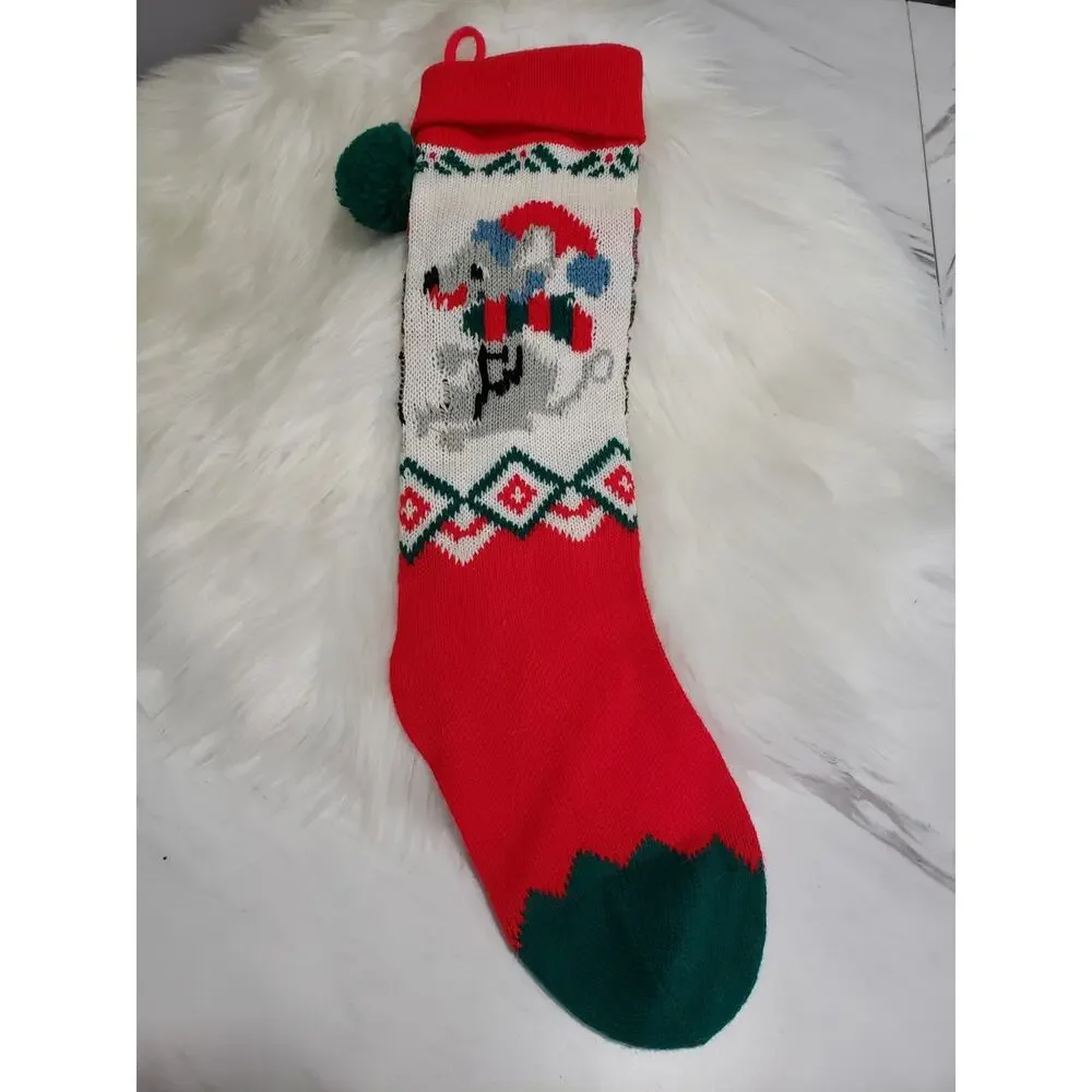 Vintage Hand Knit Christmas Stocking MOUSE 20